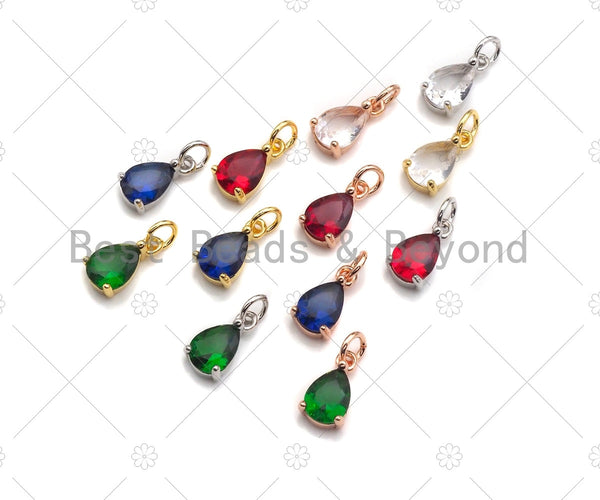 Colored Stone Teardrop Shaped Charm, Blue/Green/Red Gold Teardrop Charm, Charms for Earrings, Bracelet Jewerly Making, 6x11mm, sku#Z1155 Bestbeads&Beyond