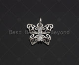 CZ Micro Pave Filigree Butterfly Shape Pendant, Cubic Zirconia Pendant Charm, Cute Pave Findings, Gold/Silver, 12x10mm, Sku#Z1164 Bestbeads&Beyond