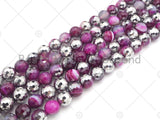 Natural Half Silver Pink Agate Beads, 8mm/10mm/12mm Round Faceted Pink Agate Beads, 15.5" Full Strand, sku# UA120
