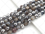 Natural Half Silver Gray Agate Beads, 8mm/10mm/12mm Round Faceted Gray Agate Beads, 15.5" Full Strand, sku# UA122
