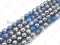 Natural Half Silver Plated Light Blue Agate Beads, 8mm/10mm/12mm Round Faceted Agate Beads, 15.5" Full Strand, sku# UA123