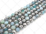Natural Half Silver Opal Blue Agate Beads, 8mm/10mm/12mm Round Faceted Light Blue Agate Beads, 15.5" Full Strand, sku# UA126