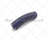 Cobalt CZ Micro Pave Half Full Pave Tube for Bracelet/Necklace, CZ Spacer Tube in Silver/Gold/Rose Gold/Black, Tube Beads, 38x8mm,sku#ML13
