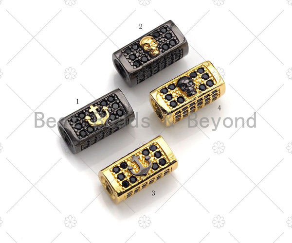 Anchor/Skull Bead,Tube Spacer Bead, Black CZ Pave Tube Spacer Beads for Men/Women Jewelry Making, 7x14mm, sku#ML22 Bestbeads&Beyond