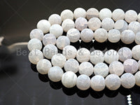 High Quality Natural White Frosted Matte Fire Agate, White Round 6mm/8mm/10mm/12mm Fire Agate, Cracked Agate, 15.5" Full Strand, sku#UA144