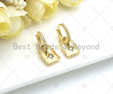 Dangle Pave Lock Shape Earring, PadLock Star Huggie Earrings, 9x22mm, sku#O10