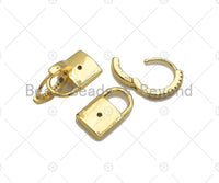 Dangle Pave Lock Shape Earring, PadLock Star Huggie Earrings, 9x22mm, sku#O10