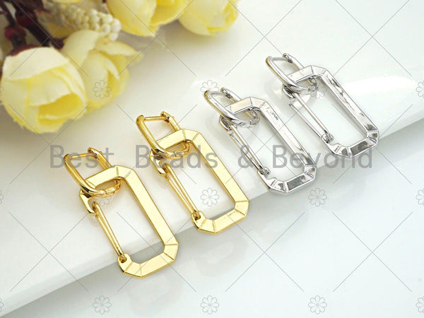 Gold Silver Rectangle Link Huggie Earring, Minimal earrings, Fashion Jewelry, Statement Earrings, 16x40mm, sku#O11