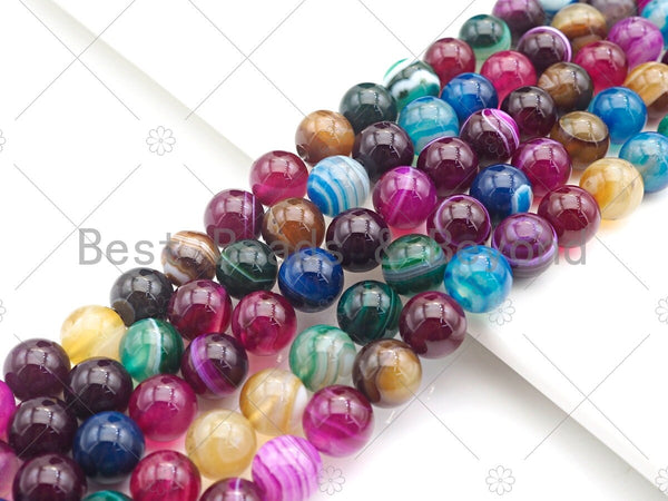 High Quality Smooth Colorful Banded Agate beads, 6mm/8mm/10mm/12mm Rainbow Agate Gemstone beads, 15.5inch strand, SKU#UA152