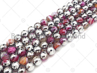 Natural Half Silver Red Agate Beads, 8mm/10mm/12mm Round Faceted red Agate Beads, 15.5" Full Strand, sku#UA153