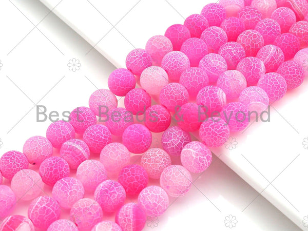 High Quality Natural Matte Frosted Pink Fire Crackle Agate beads, 6mm 8mm 10mm 12mm Round fire agate, 15.5" Full strand, sku#UA154