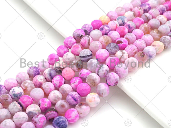 Natural Pink Fire Agate Beads, 6mm/8mm Round Faceted Fire Agate Beads, 15.5" Full Strand, Sku#UA157