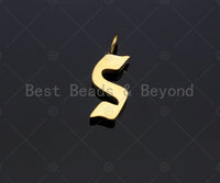 Gold Initial Charm, Gold Alphabet Pendant Bead, Old English Font Style Alphabet Letter Charm, Initials for Bracelet/Necklace,15mm,sku#Y302