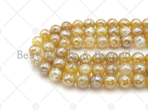 Mystic Plated Faceted Agate Beads,10mm/12mm, Plated Yellow Banded Agate Beads,15.5" Full Strand, SKU#UA176