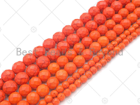 Faceted Dyed Orange Turquoise Beads, 6mm/8mm/10mm/12mm Faceted Turquoise Dyed Howlite Beads,  15.5" Full Strand, sku#UA177