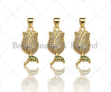 CZ Micro Pave Tulip Flower Charm/Pendant, Tulip Rose Shape Charm, Pave Pendant, Gold plated charm, 10x21mm, Sku#LK128