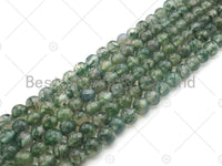 Top Quality Round Smooth Moss Agate, 6mm/8mm/10mm/12mm Green Moss Agate Beads,15.5'' Full Strand, UA185