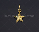 2pc Dainty Texturized Five Point Star Pendant/Charm, Bracelet Necklace Cubic Zirconia  Star Pendant Charm, 8x10mm,sku#Z1232