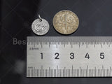 Cresent Moon Star On Round Coin Shaped Pendant/Charm, Round Coin Cubic Zirconia Pendant Charm,12x12mm,sku#L297