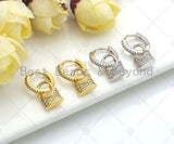 Gold/Silver Latch Back Huggies Dangle Pave Lock Shape Earring, Lock Huggie Earrings, pave lock earrings, 9x22mm, sku#O28