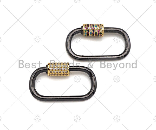 Dual Color CZ Pave Oval Shape Clasp, Gold Black Color Carabiner Clasp, Carabiner Clasp,17x29mm, sku#K116 Bestbeads&Beyond