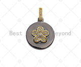 CZ Micro Pave Round Gold With Evil Eye Crown Butterfly Coin Pendant, Disc Shape Pave Pendant, Gold plated, 17x20mm, Sku#L278
