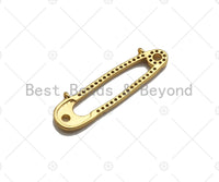 CZ Micro Pave Safety Pin Shape Pendant , Gold/Silver/Black/Rose Gold Plated Pendant,Necklace Bracelet Charm Pendant,10x32mm,sku#L282