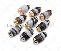 15x30mm Large Natural Banded Agate with Silver/Gold/Rose Gold Finish,Barrel Shape Spacer Beads, Oval Banded Agate Beads, sku#U993 Bestbeads&Beyond