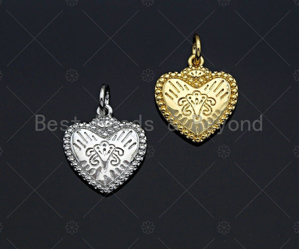 CZ Micro Pave Falling Heart Shape Pendant, Gold/Silver Plated Jewelry, Necklace Bracelet Charm Pendant, Heart Charm, 13x14mm,sku#F1215
