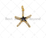 CZ Enamel Star On Star Fish Shape Charm, Gold/Silver Finish Enamel CZ Pave Star Fish Pendant, Pave Charm,16x18mm, sku#L323