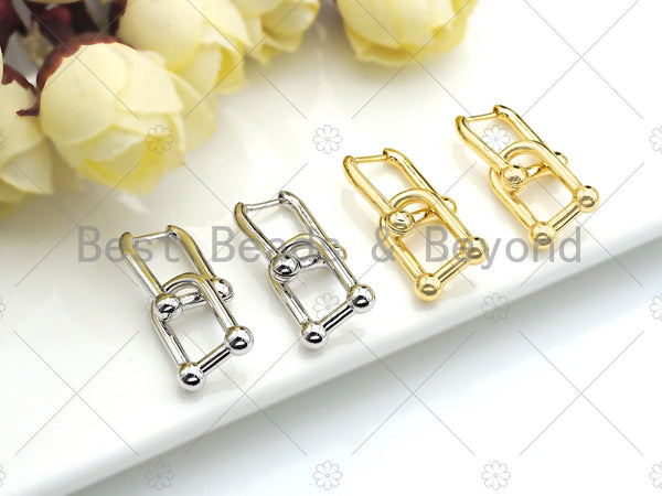 Gold Silver U Shape Chain Earring, Chuny Chain Geometric Link Earrings, U Shape Hoop Earrings, minimalist earrings, 12x25mm, sku#O34