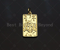 CZ Micro Pave Dog Cross On Rectangle Shape Pendant, Gold Plated, Necklace Bracelet Charm Pendant, 16x25mm,sku#F1239