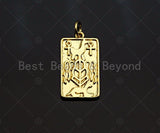 CZ Micro Pave Dog Cross On Rectangle Shape Pendant, Gold Plated, Necklace Bracelet Charm Pendant, 16x25mm,sku#F1239