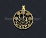CZ Micro Pave Thorns On Round Ring Shape Pendant, Gold Plated Jewelry, Necklace Bracelet Charm Pendant, 22x25mm,sku#LD02