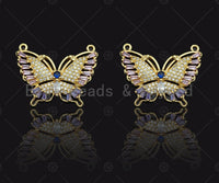 Purple CZ Micro Pave Butterfly Shape Pendant, Gold Plated Jewelry, Necklace Bracelet Charm Pendant, 22x29mm,sku#LD03