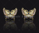 Purple CZ Micro Pave Butterfly Shape Pendant, Gold Plated Jewelry, Necklace Bracelet Charm Pendant, 22x29mm,sku#LD03