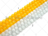 Cat's Eye Yellow/White Round Beads, 6mm/8mm/10mm/12mm Smooth Round, 15.5'' Full Strand, Sku#UA160