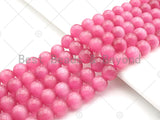 Cat's Eye Dark Pink Round Beads, 6mm/8mm/10mm/12mm Smooth Round, 15.5'' Full Strand, Sku#UA164