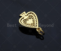 CZ Micro Pave Peach Heart Shape Pendant, Cubic Zirconia Pave Charm, Fashion Jewelry Findings, 12x17mm, sku#F1264
