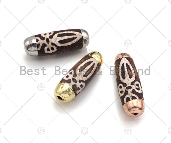 16x39mm Large Natural Tibetan Agate Barrel Shape Spacer Beads, Gold/Silver/Rose Gold Tone, Dzi Agate Spacer,Oval Tibetan Agate, sku#U1007