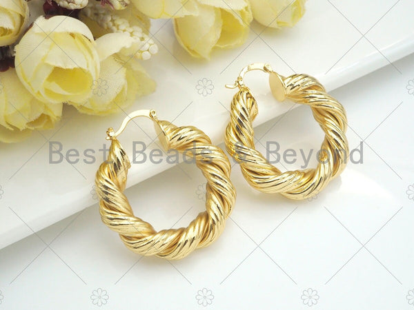 Gold Twisted Hoop Earrings, Bold Gold Hoop Earrings, Chunky Earrings, Statement Hoops, Hoops Earring gift for her, 36mm, sku#J295