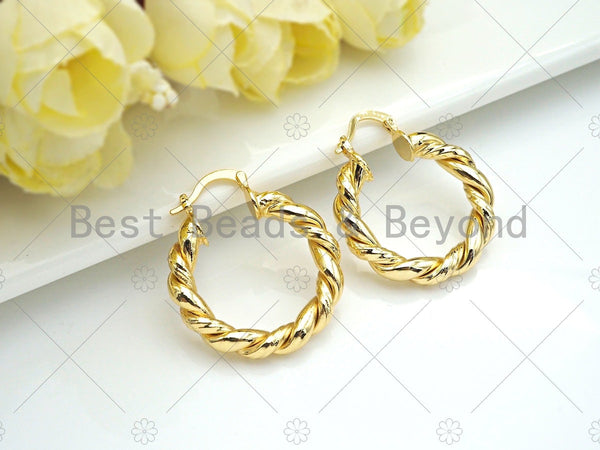 Gold Twisted Hoop Earrings, Bold Gold Hoop Earrings, Chunky Earrings, Hoops Earring gift for her, 28mm, sku#J302
