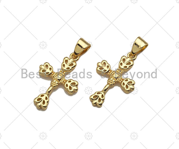 18k Dainty Gold Flower Cross Shape Charms, Dainty Charms, Gold Pendant, Cross Necklace Charms, 13x20mm, Sku#F1300