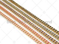 High Quality Colorful Enamel 6x7mm Cuban Curb Chain, 18K Gold Plated Cuban Chain, Wholesale bulk Chain, sku#E518