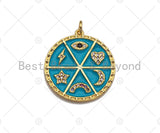 Pave CZ Turquoise Enamel Moon Star Heart Eye Rainbow Pendant, Enamel Pendant jewelry Findings, 22x24mm,sku#Z1237