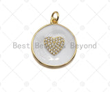 White Enamel Heart On Round Coin Pendant,CZ Micro Pave Enamel pendant,Enamel Charm,Enamel Jewelry,20x23mm,sku#Z1239