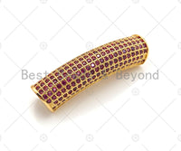Fuchsia CZ Micro Pave Half Full Pave Tube for Bracelet/Necklace, CZ Spacer Tube in Silver/Gold/Rose Gold/Black, Tube Beads, 38x8mm,sku#ML09