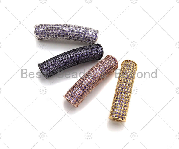 Violet CZ Micro Pave Half Full Pave Tube for Bracelet/Necklace, CZ Spacer Tube in Silver/Gold/Rose Gold/Black, Tube Beads, 38x8mm,sku#ML10