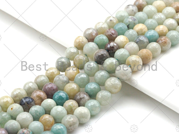 Mystic Faceted Amazonite Beads,6mm/8mm/10mm/12mm, Silver Plated Amazonite Gemstone beads, 15.5" Full Strand, sku#UA166