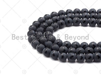 Black Onyx Matte Round Smooth with Wavy line Beads, 6mm/8mm/10mm/12mm Round Matte onyx, Patterned Onyx, 15.5inch strand, SKU#UA167 Bestbeads&Beyond